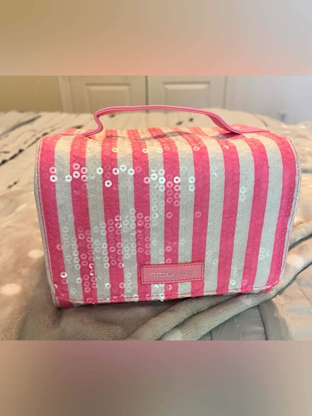 Vintage Victoria's Secret Sequin Stripe Hanging Travel Bag